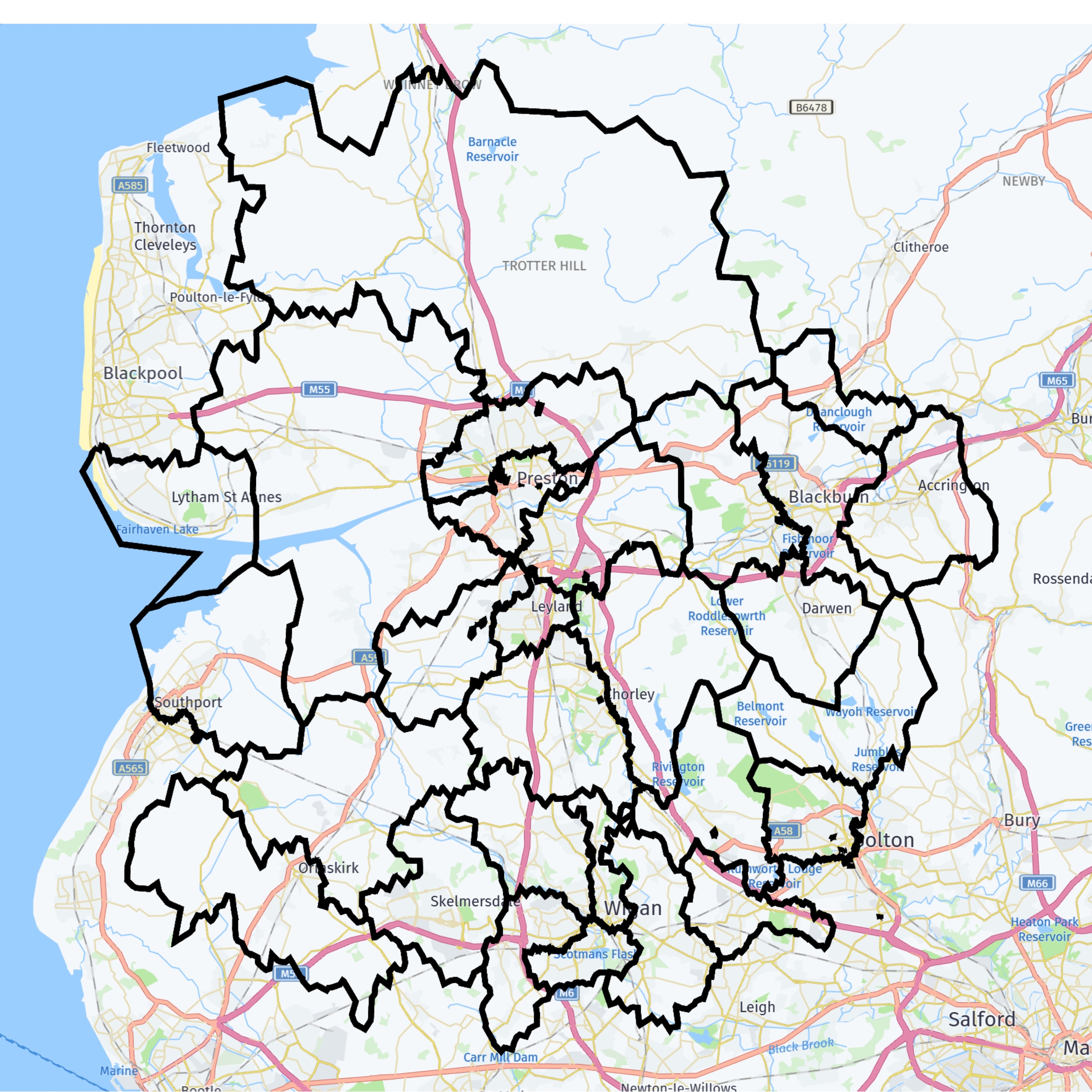 Mortimers Fuels delivery map showing service areas for kiln-dried logs and firewood delivery.