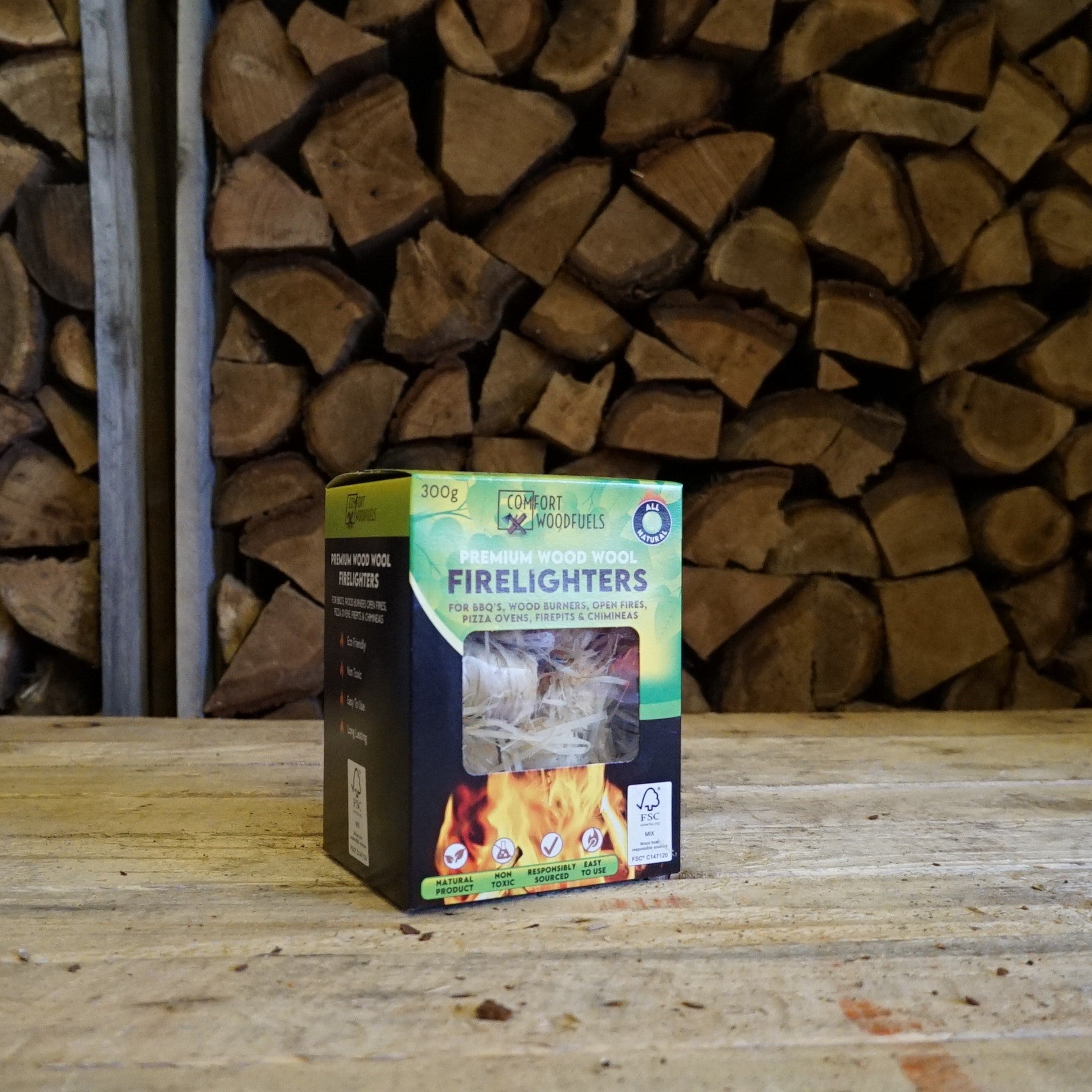 Wool Fire Starters from Mortimers Fuels for easy and eco-friendly fire lighting.