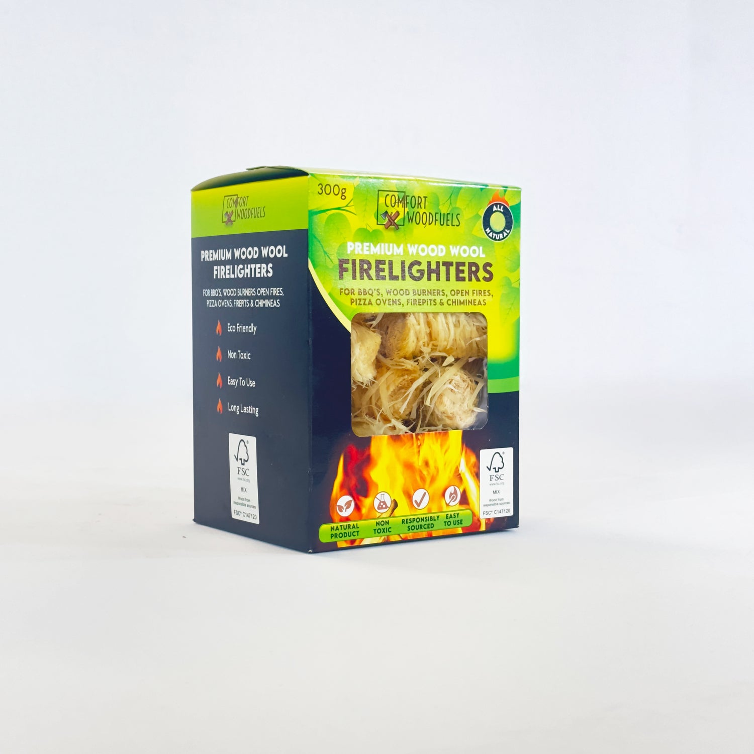 Wool Fire Starters from Mortimers Fuels for easy and eco-friendly fire lighting.